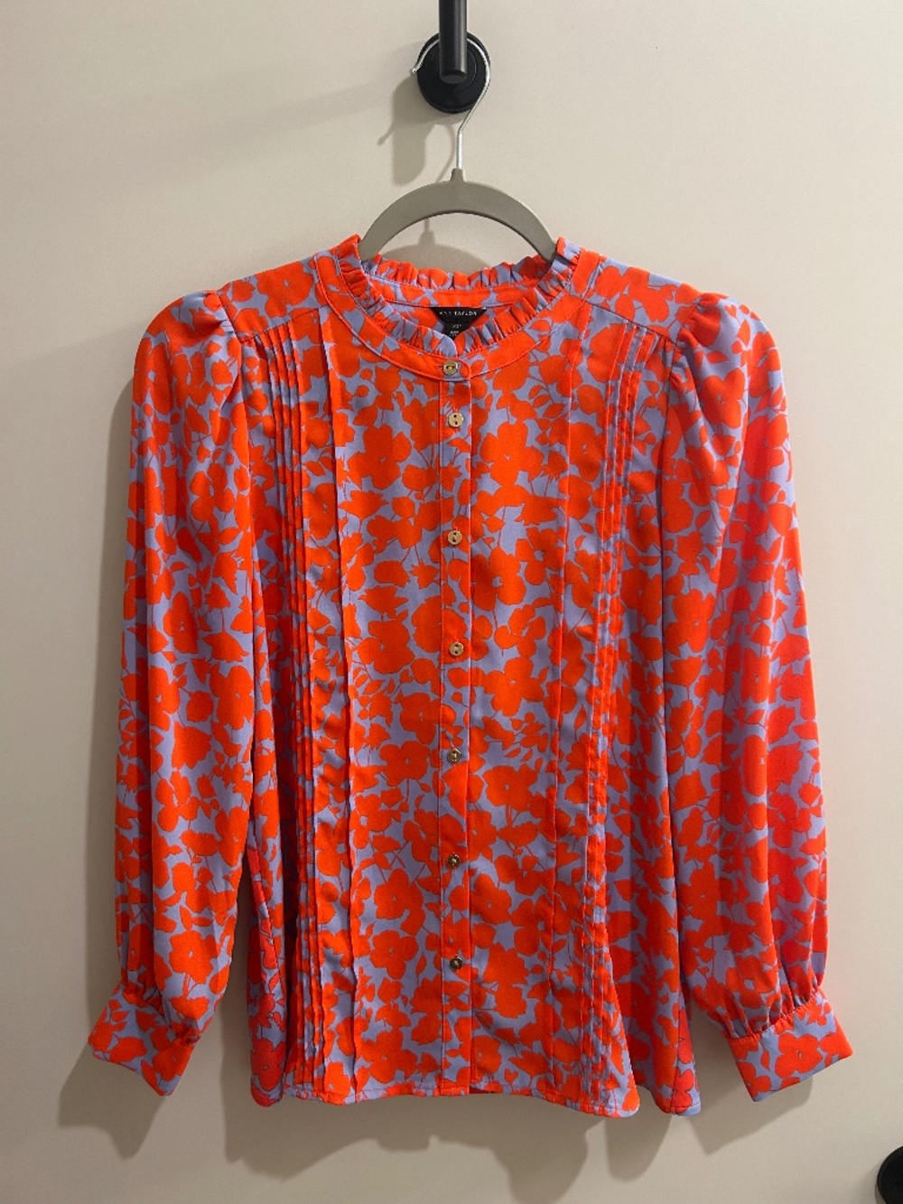 Ann Taylor Petite Floral Mixed Media Pintucked Top